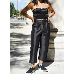 Tach Clothing Size M The Clara Cropped Pant Shiny Black High Rise Kick Flare